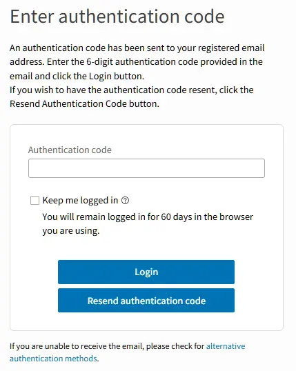 authentication code for login