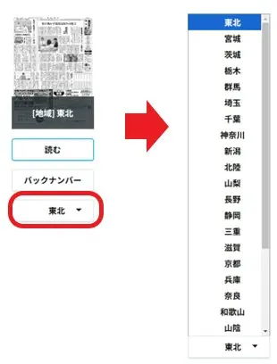 産経電子版の地域版選択画面